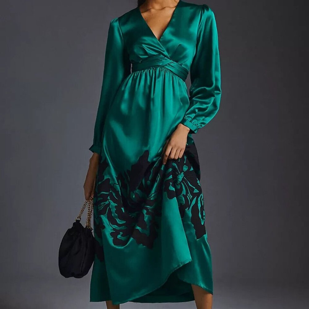 Anthropologie Nikasha Embroidered Satin Dress